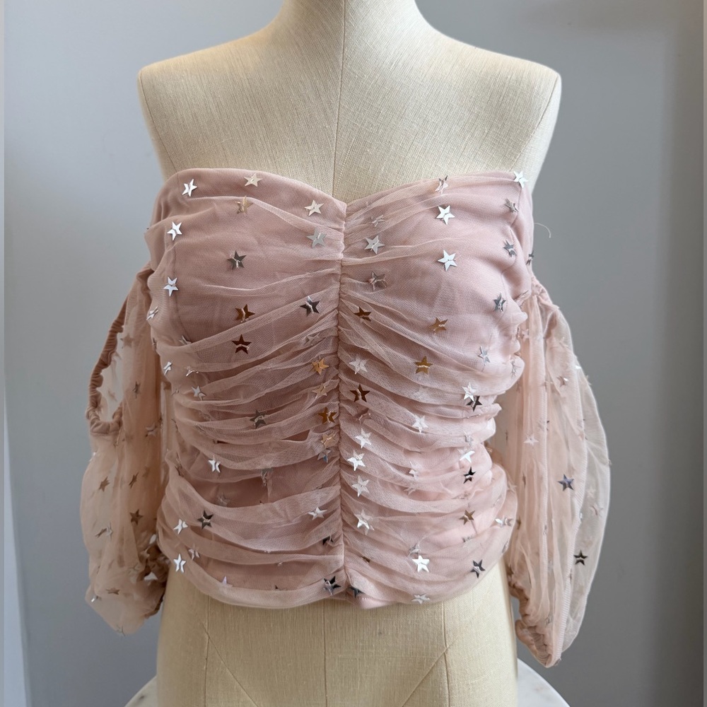 Lovers + Friends Dusty Rose Strapless Star Ruched Crop Top
